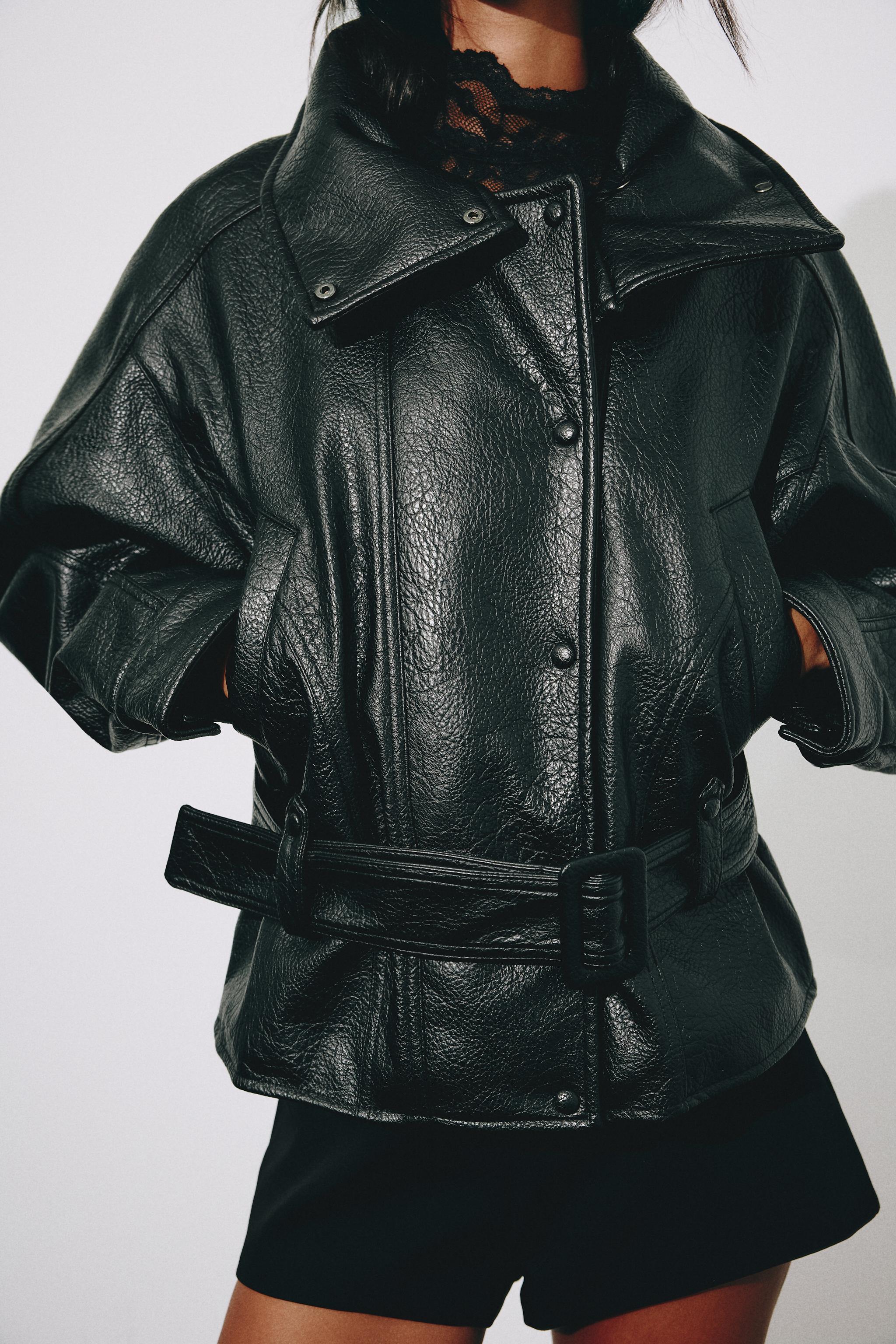 FAUX LEATHER BELTED JACKET