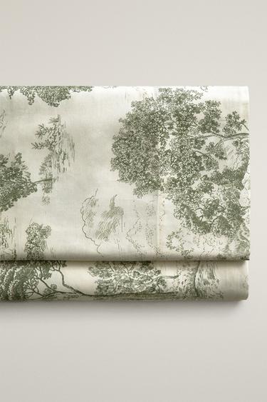 TOILE DE JOUY SATEEN FLAT SHEET (300 THREAD COUNT) - Green by Zara