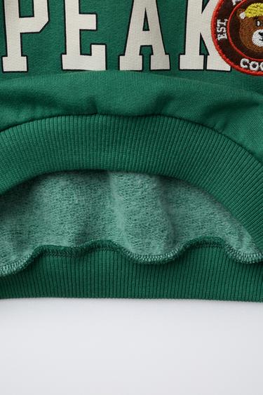 SWEATSHIRT WITH SLOGAN AND BEAR PATCHES - Green by Zara - Image 3