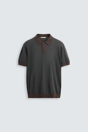POLO DE MALHA COM JACQUARD DE LISTRAS - Marrom / Verde da Zara