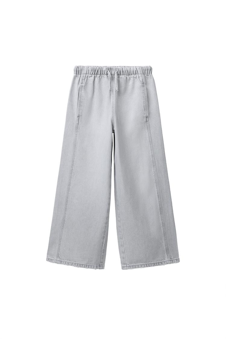 WIDE LEG JEANS WITH DRAWSTRINGS — Gray