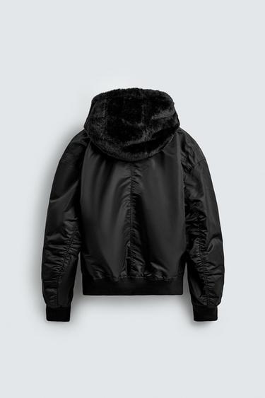 REVERSIBLE FAUX FUR BOMBER JACKET - Black by Zara - Image 7