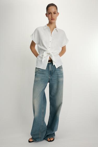 CAMISA CON LINO NUDO - Blanco de Zara