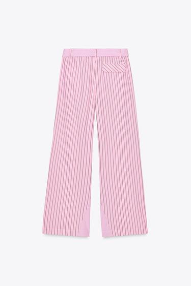 STRIPED POPLIN TROUSERS WITH BELT - Pink by Zara - Image 5
