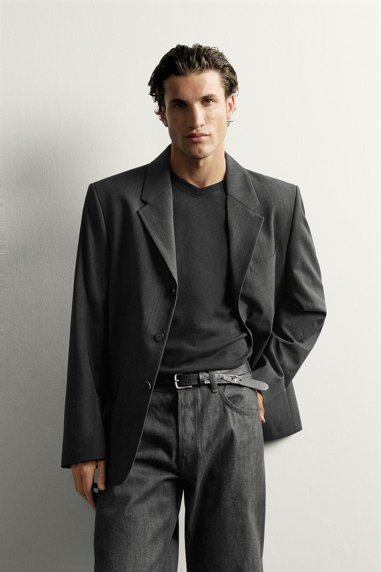 WOOL-BLEND REGULAR FIT BLAZER — Gray