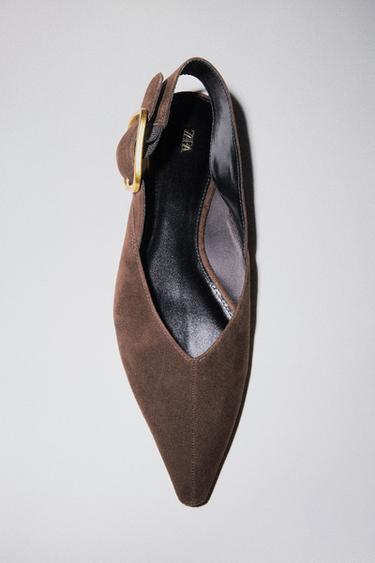 Zara SUEDE SLINGBACK SHOES - Chocolate Brown