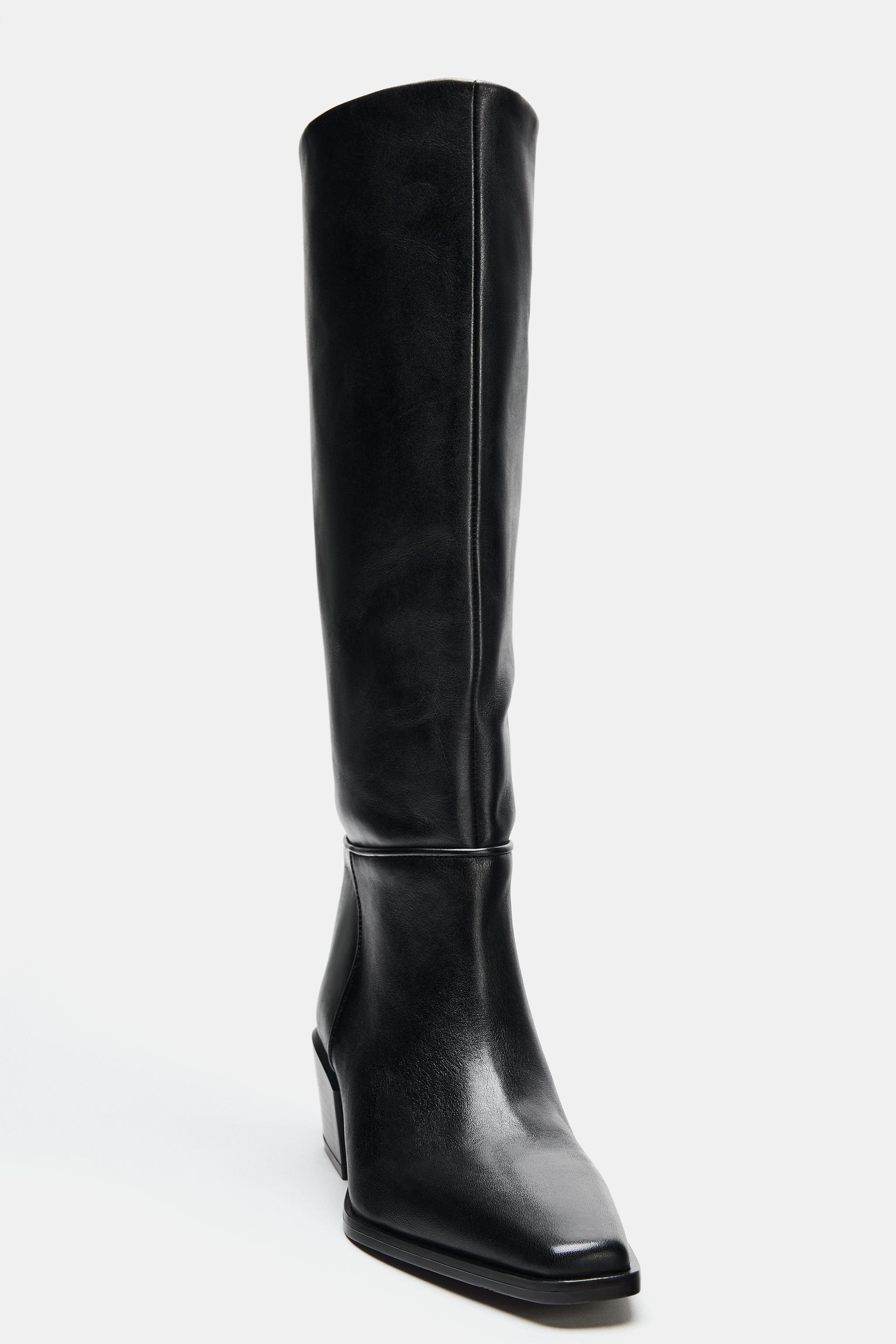 LEATHER WIDE HEEL BOOTS
