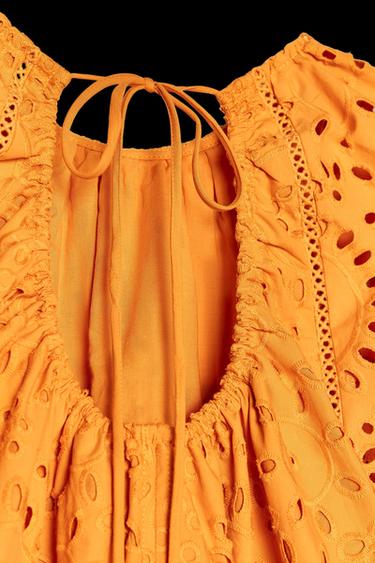 Zara ZW COLLECTION EMBROIDERED SHORT DRESS - Tangerine