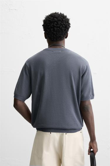 T-SHIRT POINT STRUCTURÉ - Gris / Bleu de Zara - Image 2