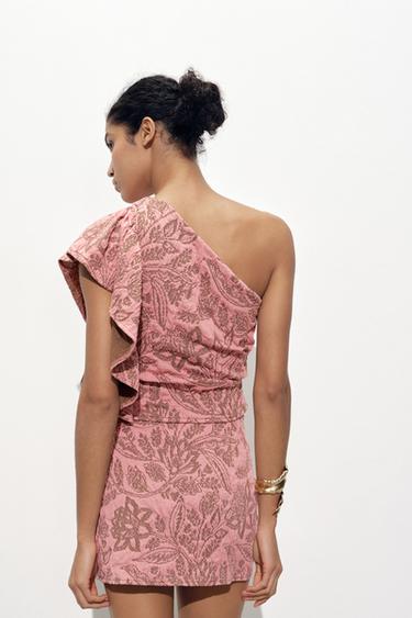 JUPE À VOLANT EN JACQUARD - Rose de Zara - Image 2