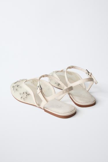 BALLERINES OUVERTES À L'ARRIÈRE BRODÉES FANTAISIE - Blanc écru de Zara - Image 4