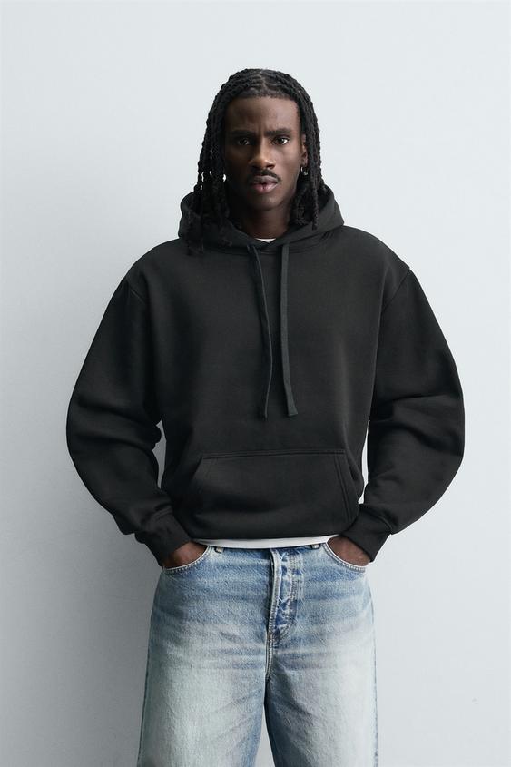 SWEAT À CAPUCHE BASIQUE HEAVYWEIGHT - Noir de Zara - Image 1