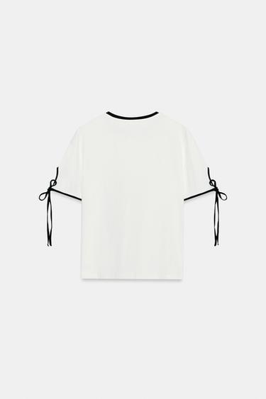 T-SHIRT LISERÉS ET LACETS - Blanc de Zara - Image 7