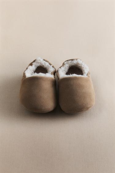 Zara WARM LEATHER BALLERINA BOOTIES - Taupe Gray