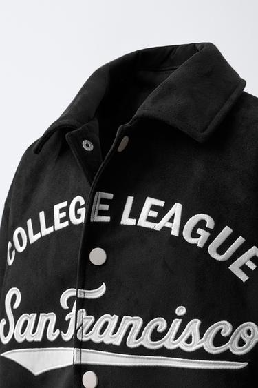 BLOUSON BOMBER EFFET DAIM À INSCRIPTION BRODÉE - Noir de Zara - Image 4