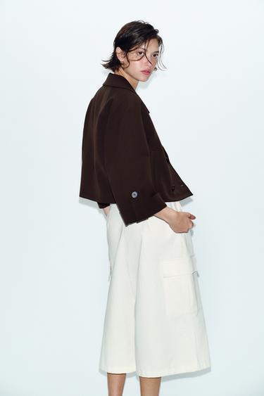 SHORT TRENCH COAT WITH ROLLED-UP SLEEVES - Brown by Zara - Image 4