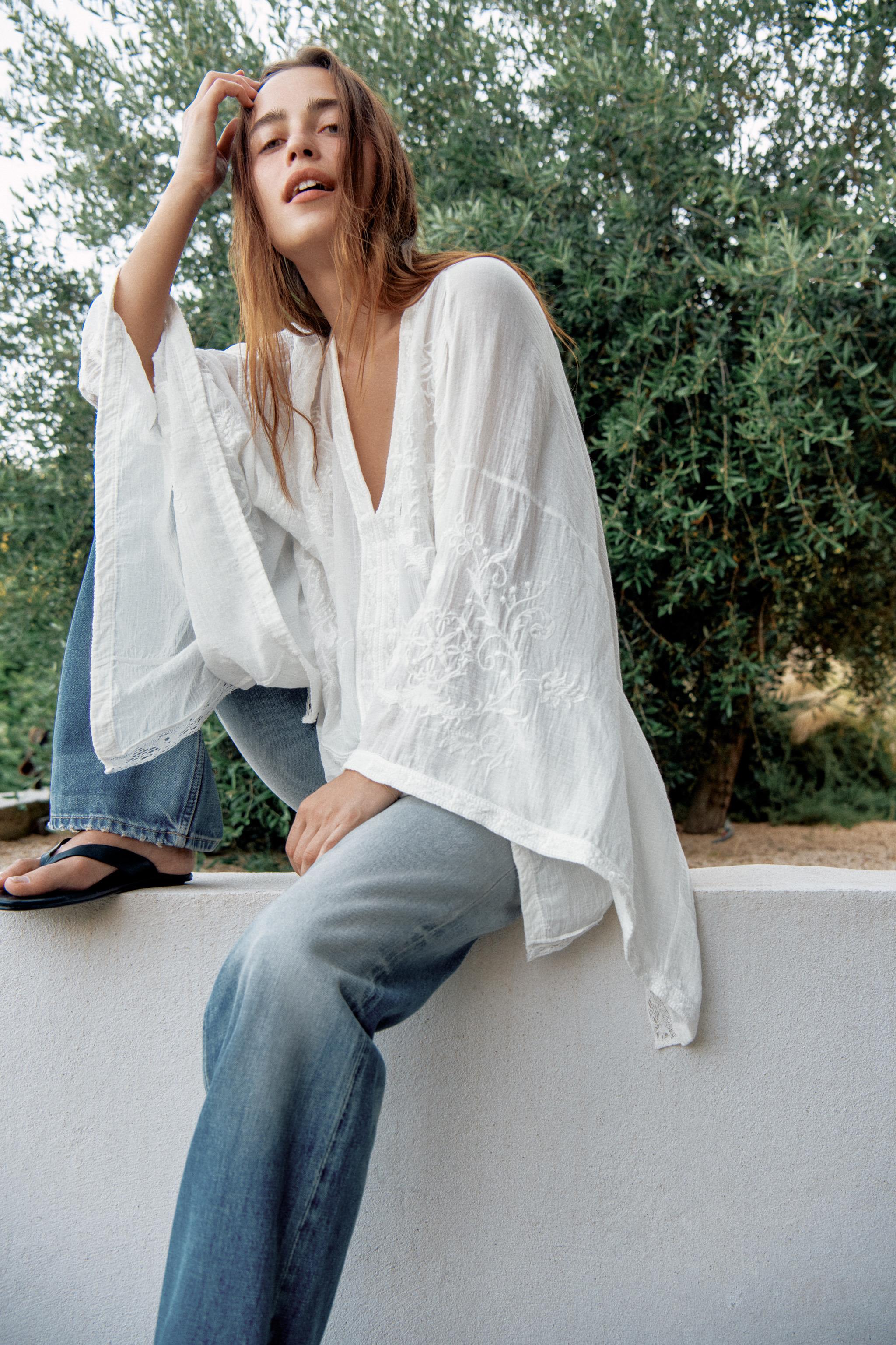 Женские блузки Zara ZW COLLECTION EMBROIDERED CAPE BLOUSE