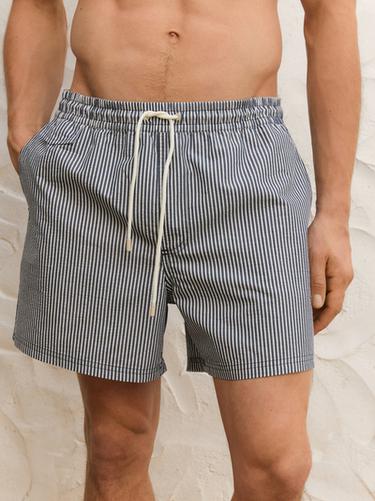 Zara Striped seersucker swimming trunks - Navy blue