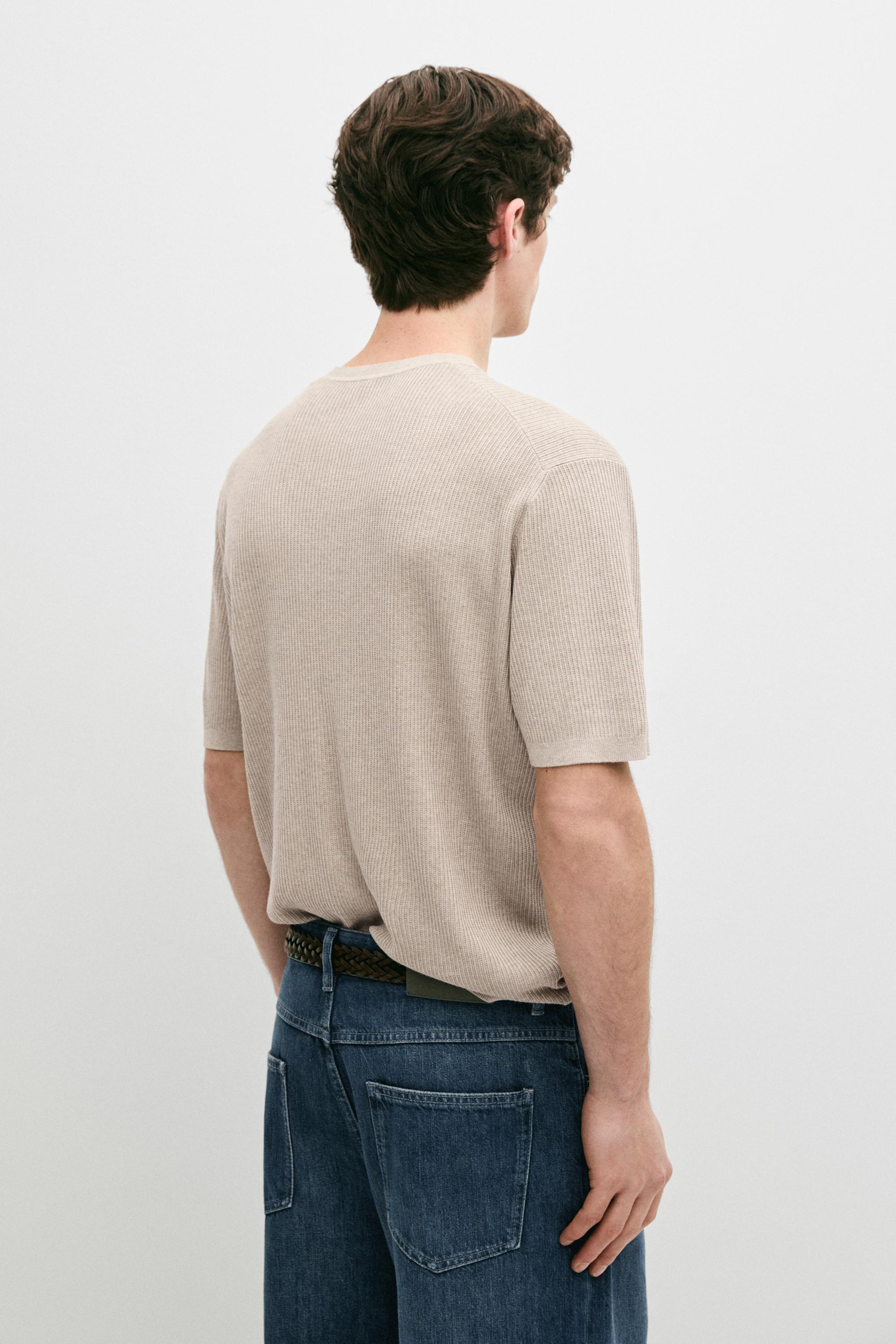 Short sleeve knit cotton blend sweater