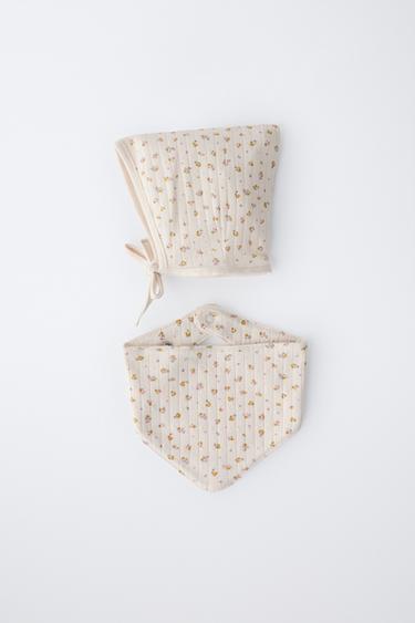 FLORAL BONNET AND BANDANA SET - Ecru by Zara