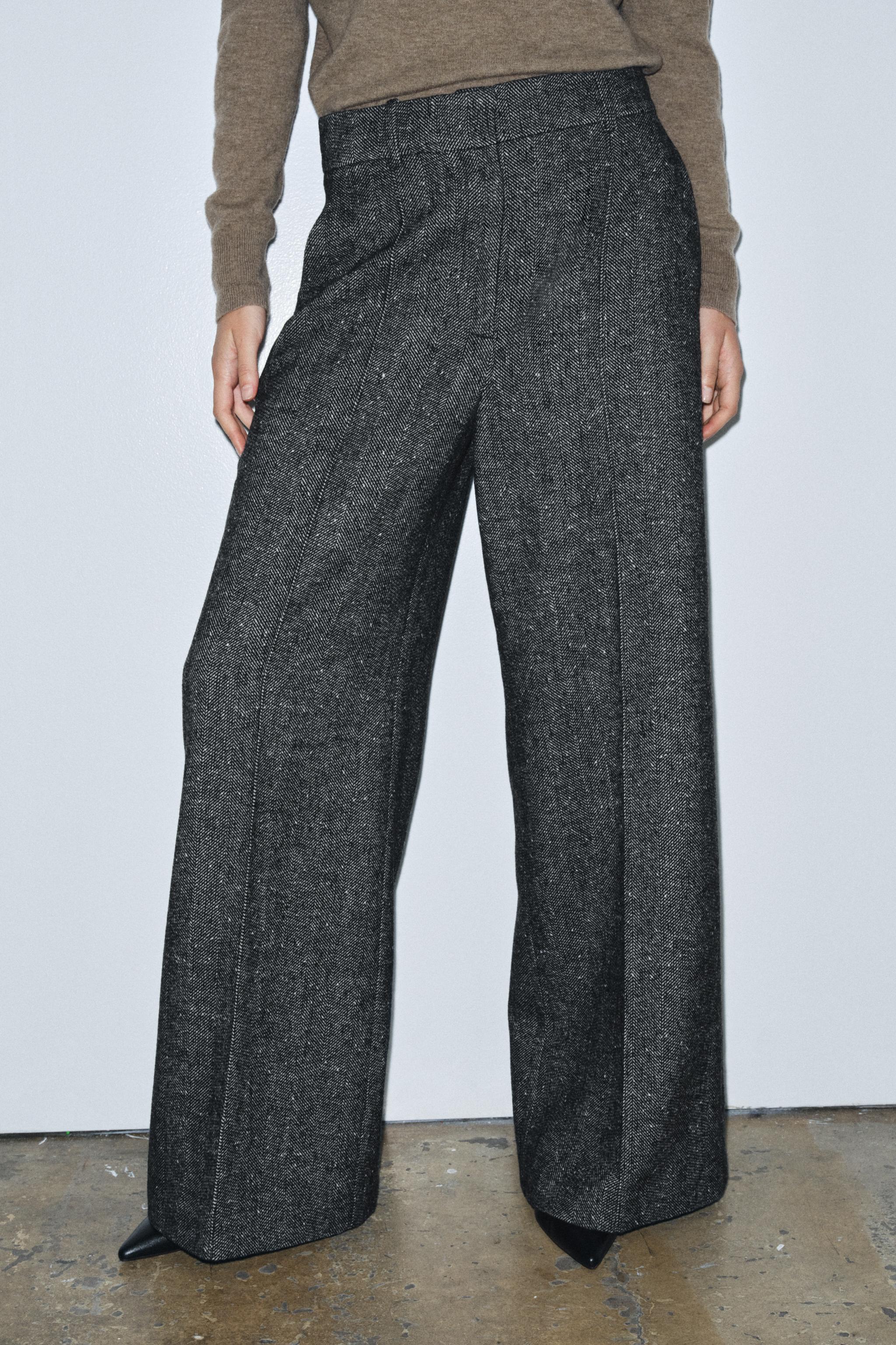 ZW COLLECTION WOOL TROUSERS - Black / White | ZARA New Zealand