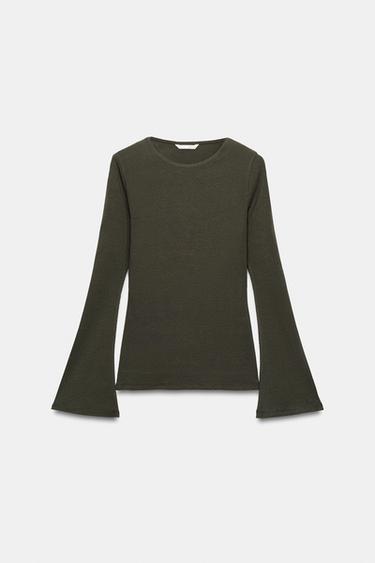 Zara EVASÉ LONG SLEEVE T-SHIRT - Dark khaki