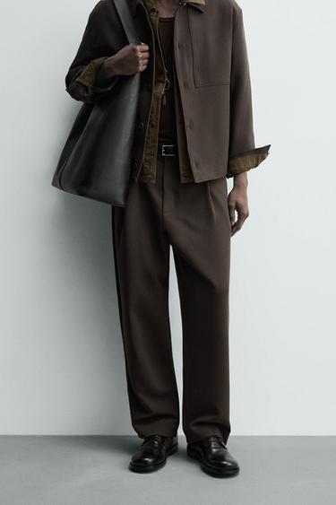 RELAXED FIT PLEATED TROUSERS - Brown by Zara