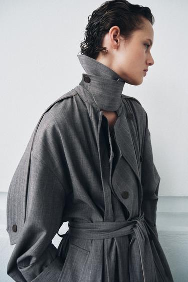 ZW COLLECTION LIMITED EDITION COMBINATION CHECK TRENCH COAT - Grey by Zara