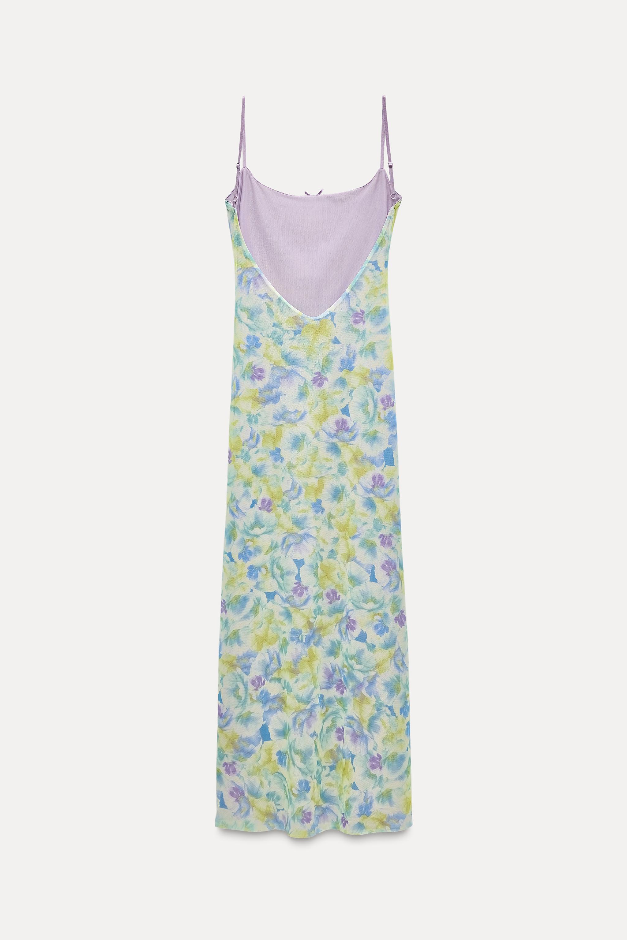 PRINTED TULLE MIDI DRESS WITH BOW - Greens | ZARA United Kingdom