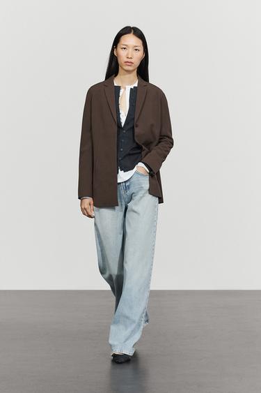 Zara Fluid wool-blend blazer - Brown