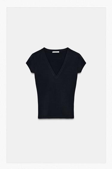 PLAYERA ESCOTE PICO - Plomo de Zara