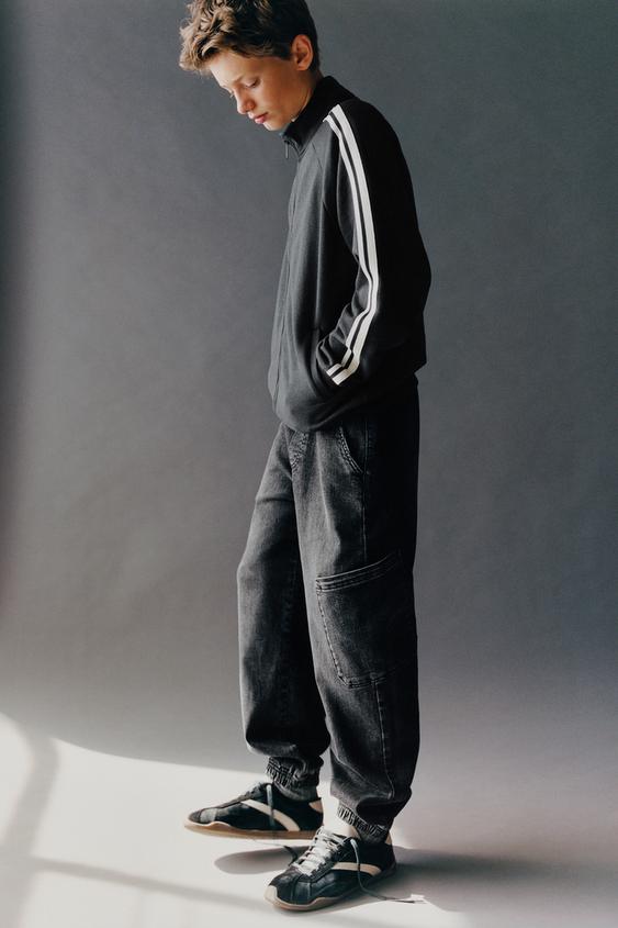Детский комплект Zara Zip Sweatshirt and Wide Leg Pants Set with Contrast Stripes, цвет: Синий