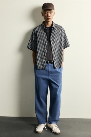 CHEMISE COUPE DÉCONTRACTÉE EN JACQUARD À CARREAUX - Bleu de Zara - Image 4