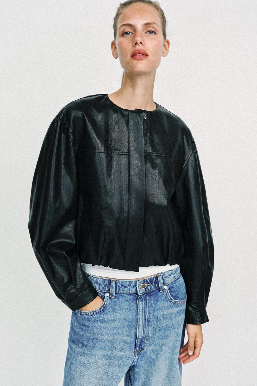 FAUX LEATHER BALLOON JACKET