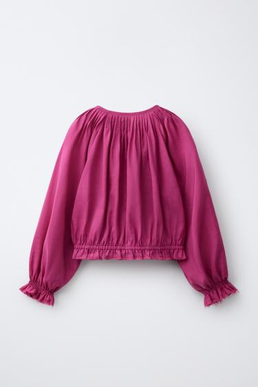 BLOUSE PLIS NERVURÉS AVEC RAMIE - Framboise de Zara - Image 1