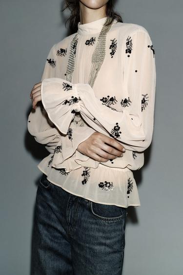 SEMI-SHEER SEQUIN BLOUSE - Multicoloured by Zara