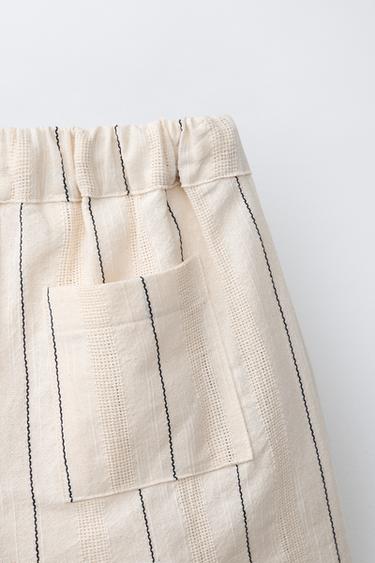 STRIPED TEXTURED BERMUDA SHORTS - Ecru by Zara - Image 3