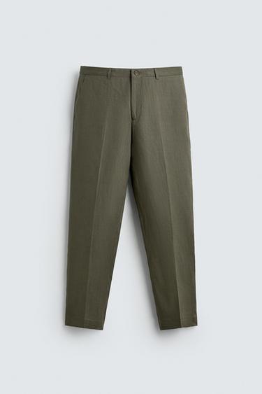 Zara 100% LINEN SUIT PANTS - Light green
