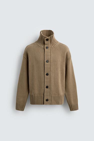 TEXTURED KNIT CARDIGAN - camel by Zara