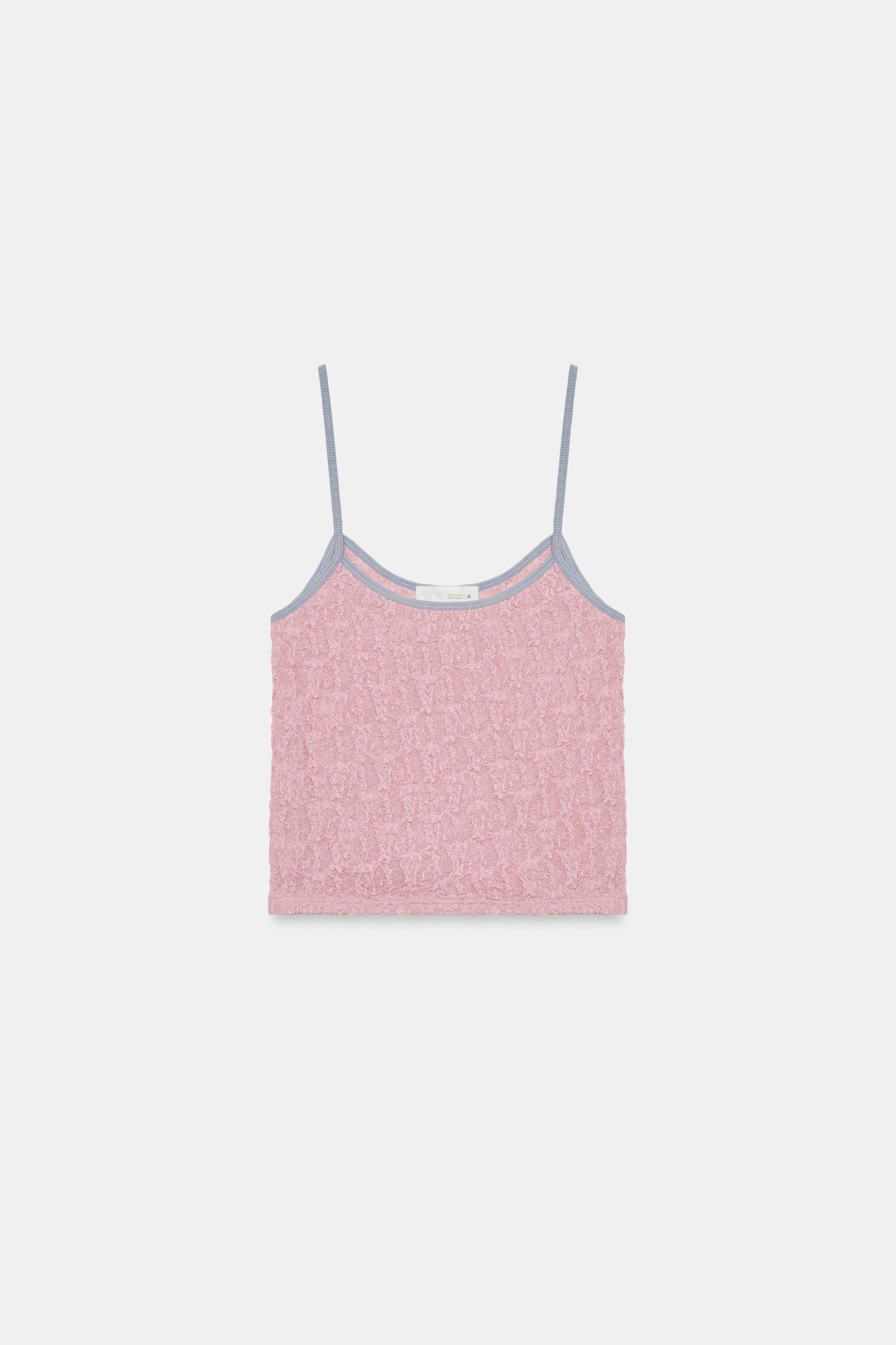 レーストリムストラップトップス - パステルピンク | ZARA Japan / 日本