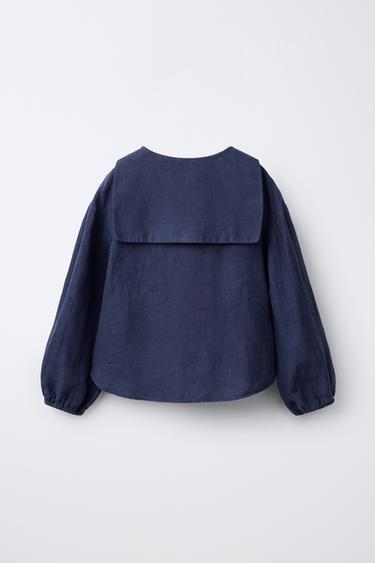 100% LINEN PETER PAN COLLAR SHIRT - Blue by Zara - Image 1