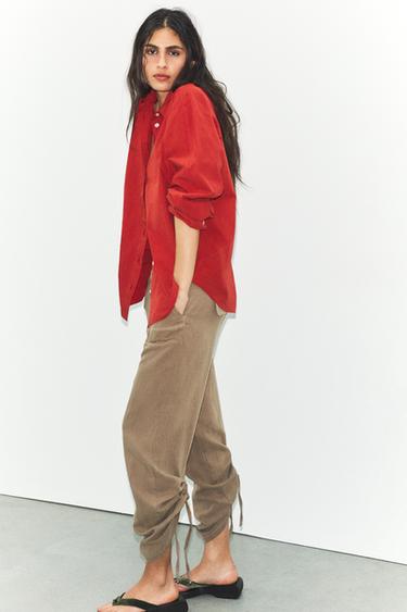 Zara WASHED POPLIN OVERSIZED SHIRT - Dark red
