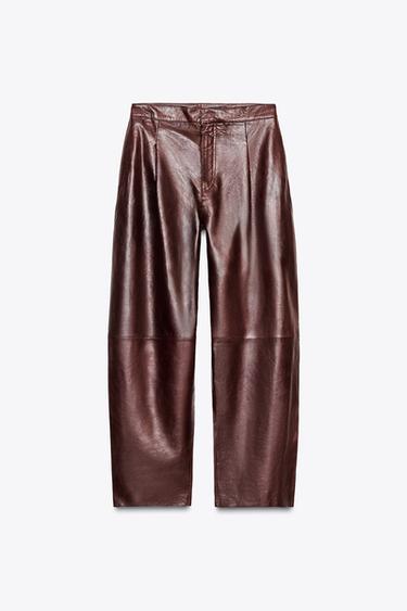 Zara LEATHER PANTS ZW COLLECTION - Burgundy