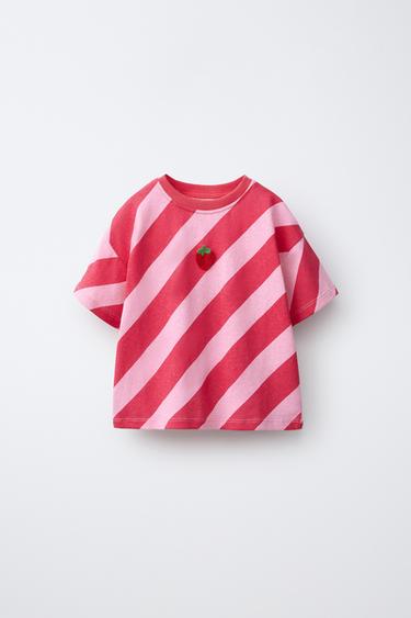 Zara STRIPED T-SHIRT - Red