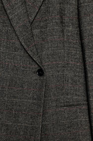 BLAZER OVERSIZE À CARREAUX AVEC LAINE ZW COLLECTION - Marron foncé de Zara - Image 4