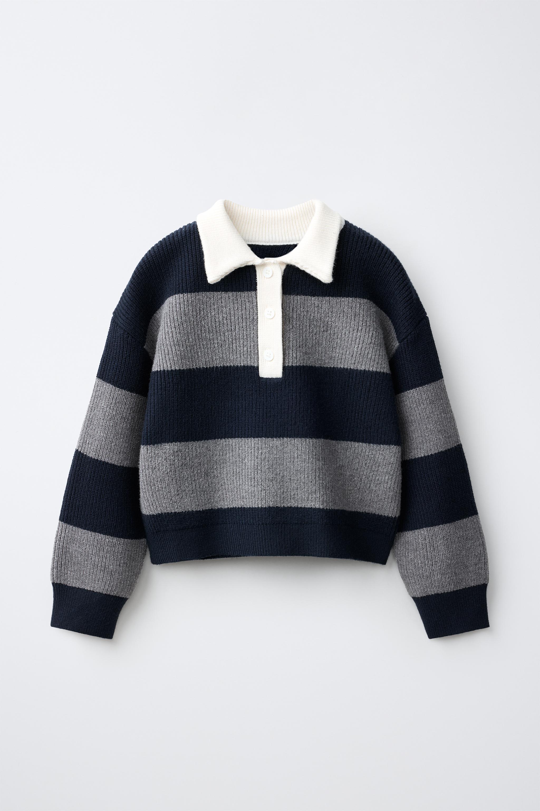 Детские свитеры Zara STRIPED KNIT POLO SWEATER — фото 2
