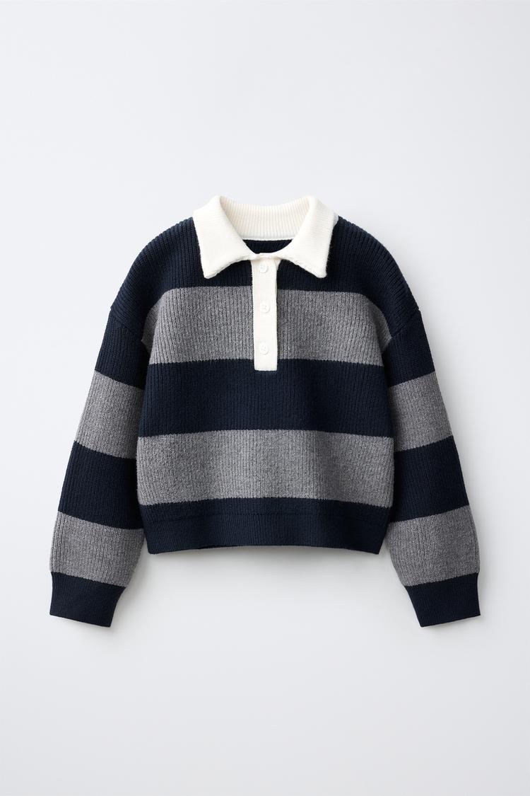 STRIPED KNIT POLO SWEATER — striped