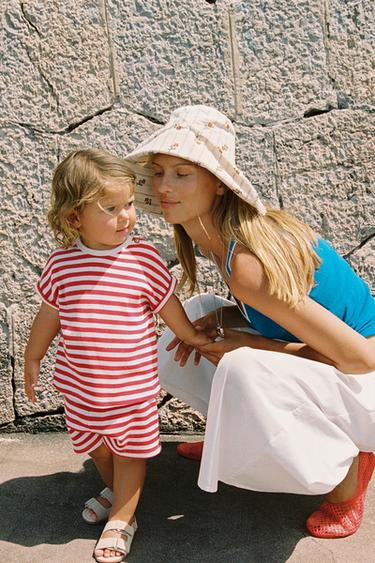 Zara STRIPED WAFFLE T-SHIRT AND BERMUDA SET - Red - Image 0