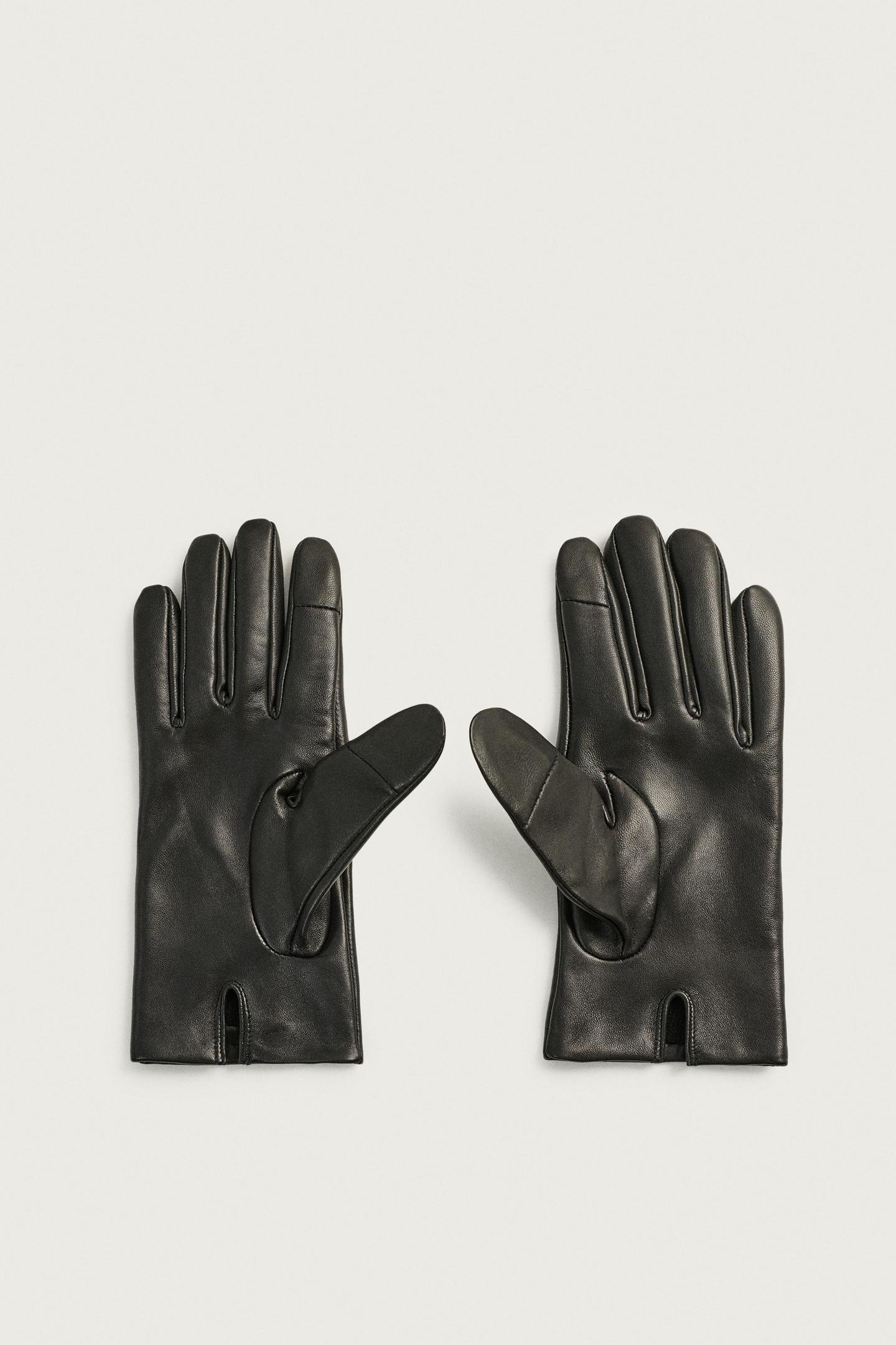 Мужские перчатки Zara Basic Leather Gloves, цвет: Чёрный — фото 2
