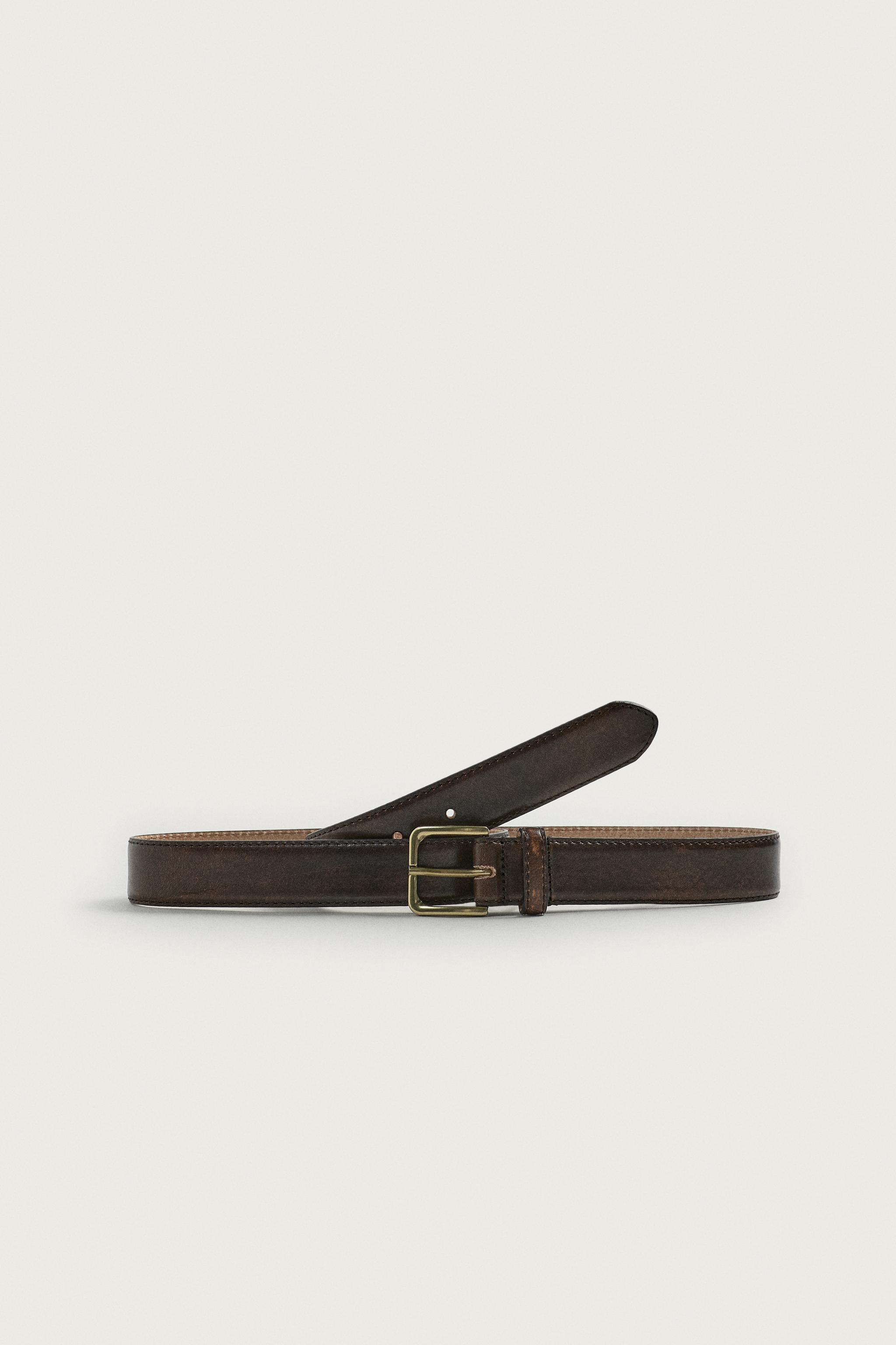 VINTAGE EFFECT LEATHER BELT — Brown